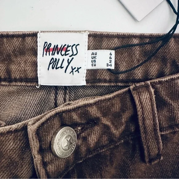 Princess Polly Zakai Cargo Denim Mini Skirt, Brown, Women’s Size 2, NWT - Picture 11 of 16